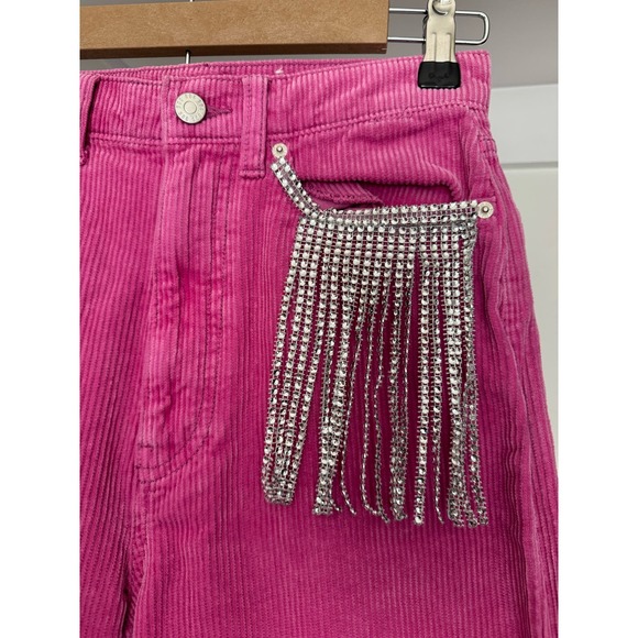 BDG Urban Outfitters Pink Jeans Fringe Rhinestones Diamonds‎ Size 27 Wide-Leg - Picture 3 of 11